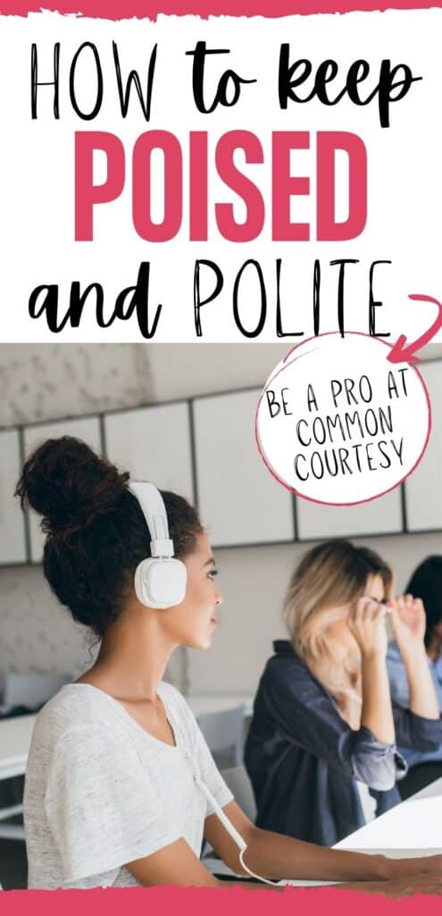 Be a pro at common courtesy : woman sitting looking over at another woman with headphones