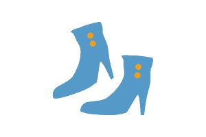 A vector of light blue ankle heel boots with gold buttons