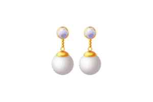 A vector of dangling pearl and gold earrings