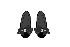 A vector of black ballet flats with a black bow on the toes