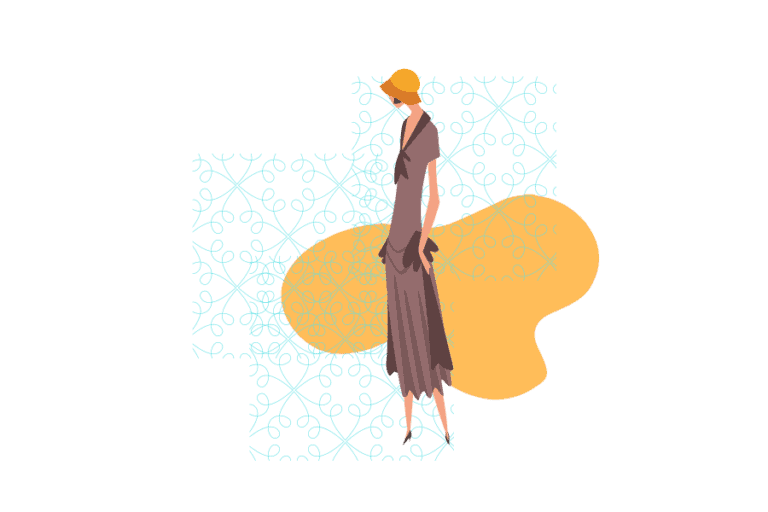 Feminine Empowerment with a woman in a dress, gloves and a hat