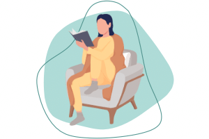 A graphic of a classy girl reading current events 