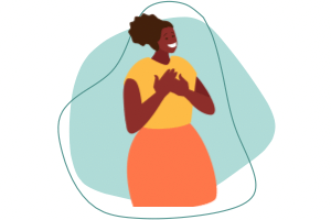 A graphic of a woman being thankful