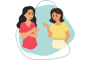 A graphic of two women talking and understanding body language