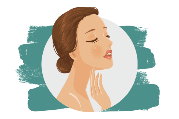 A graphic of an elegant woman’s shoulders and face