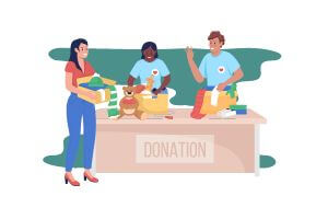 A graphic of a classy woman donating her belongings 