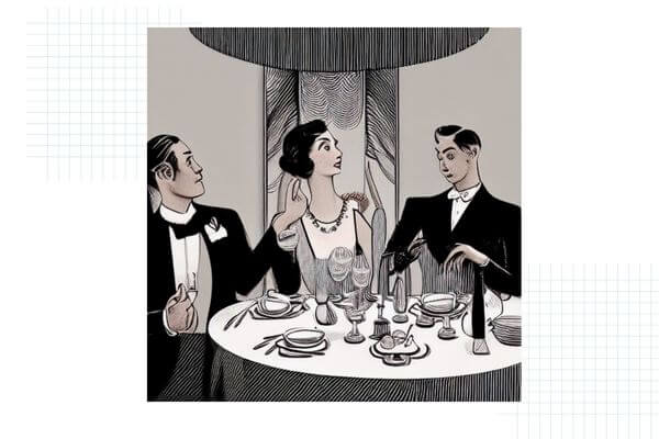 Dining Etiquette Lessons tips - women sitting with two men at a round dining table