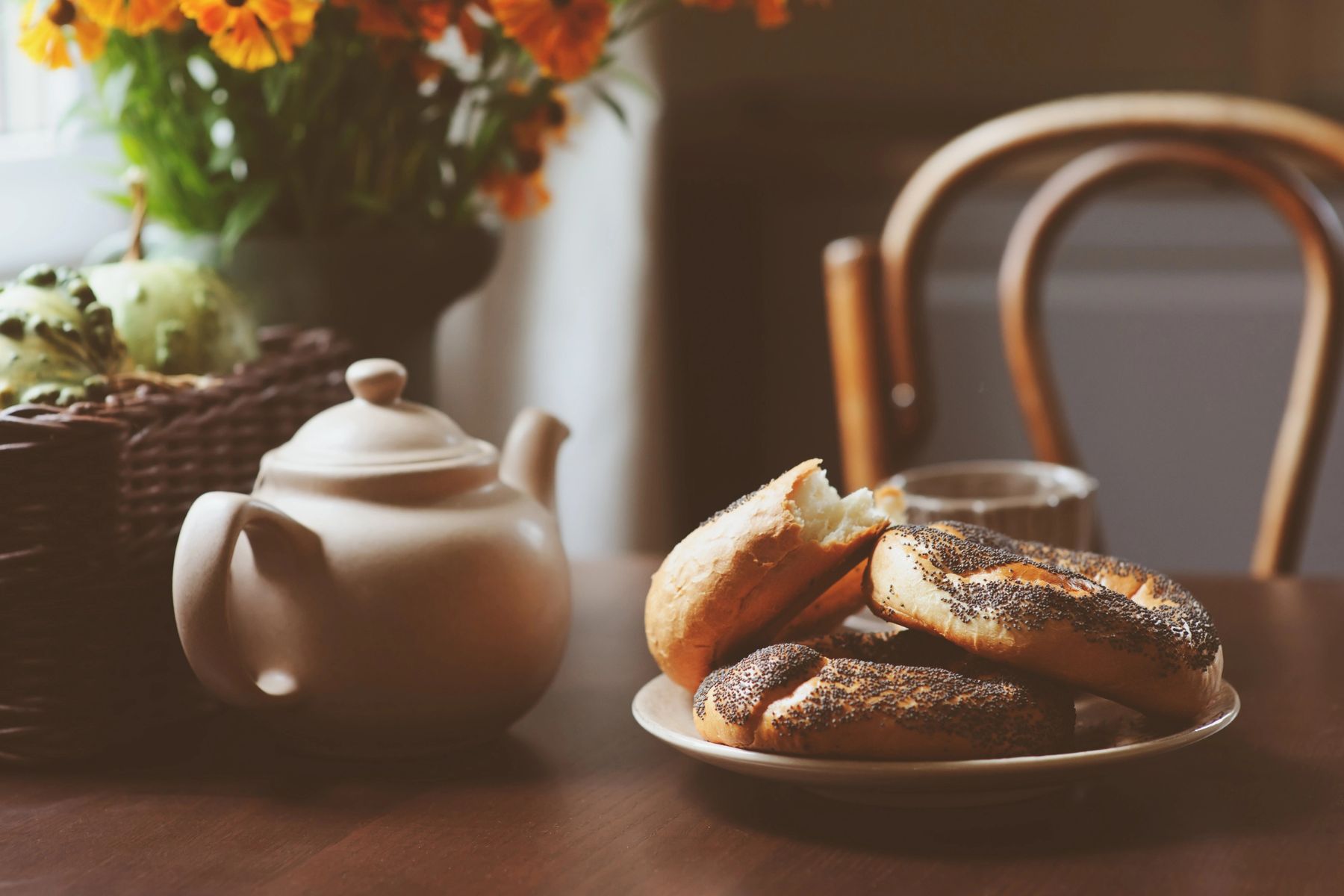 Tea kettle and a slow breakfast, enjoying life through an elegant lens